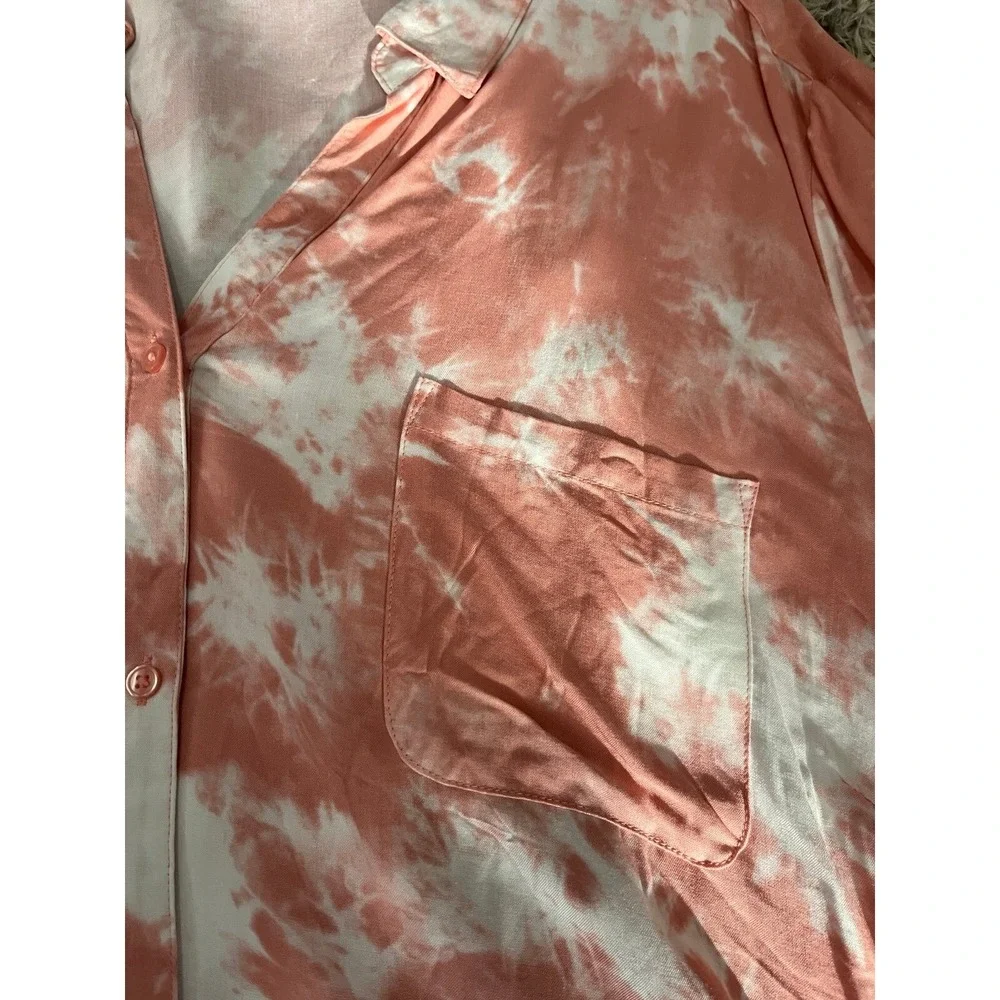 Como Blue Women's Tie Dye Button Up Shirt Peach NWOT 3X Tie Bottom Swim Cover Up - Picture 4 of 8